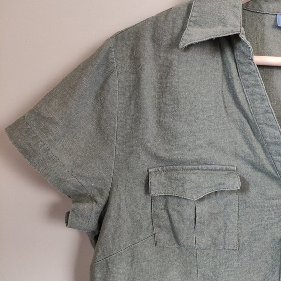 Tres You Green Linen Blend Button-Up Short Sleeve Size 12 - Picture 3 of 12